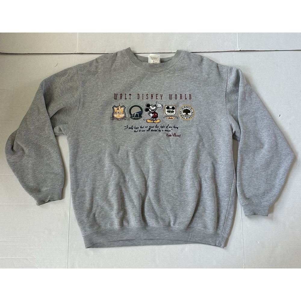 Walt Disney World Four Park Sweatshirt Vintage Style Pullover Gray Large Y2K